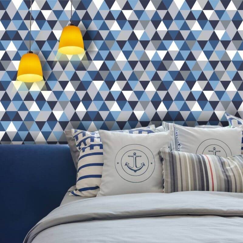 Papel de Parede Triângulos Azul e Cinza