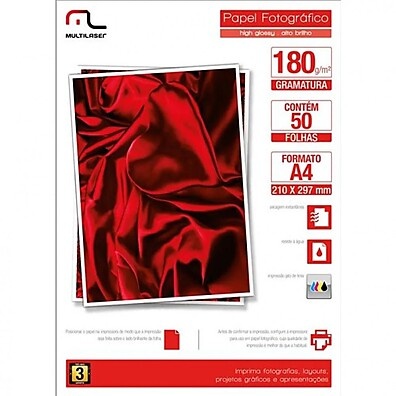 Papel Glossy Multilaser A4 180g: Alta Definição e Secagem Instantânea