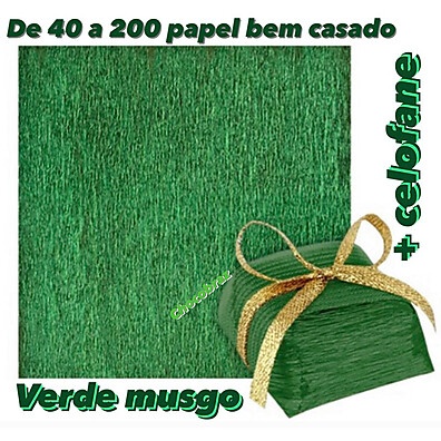 Papel para Bem Casado Verde Musgo + Celofane – Kit 40 a 200 unidades