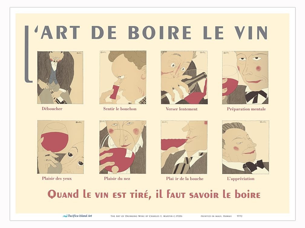 Pôster Vintage The Art of Drinking Wine - Arte Decorativa em Papel Premium 23x30cm