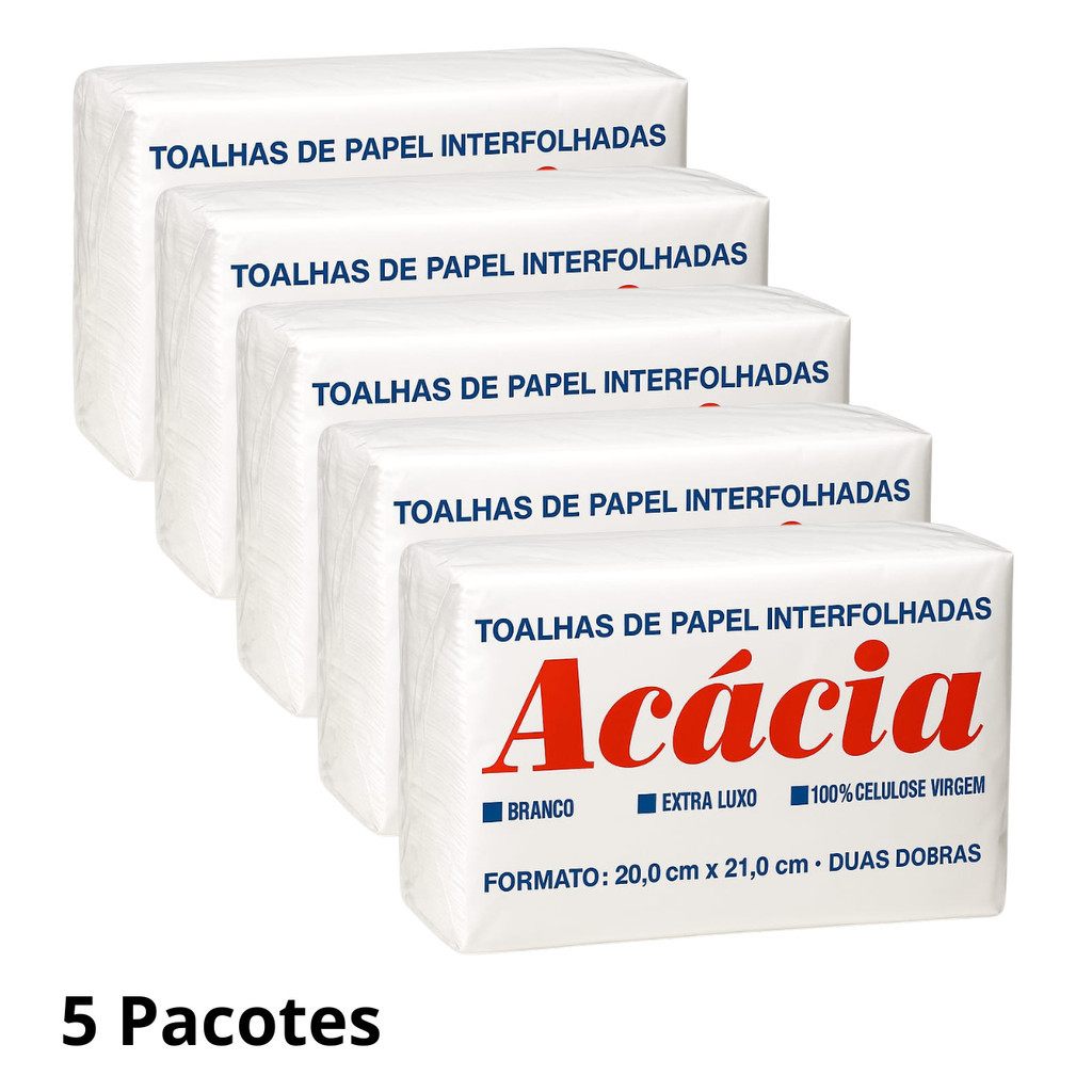 Papel Toalha Interfolha 2 Dobra para Dispenser – 5 Pacotes Acacia