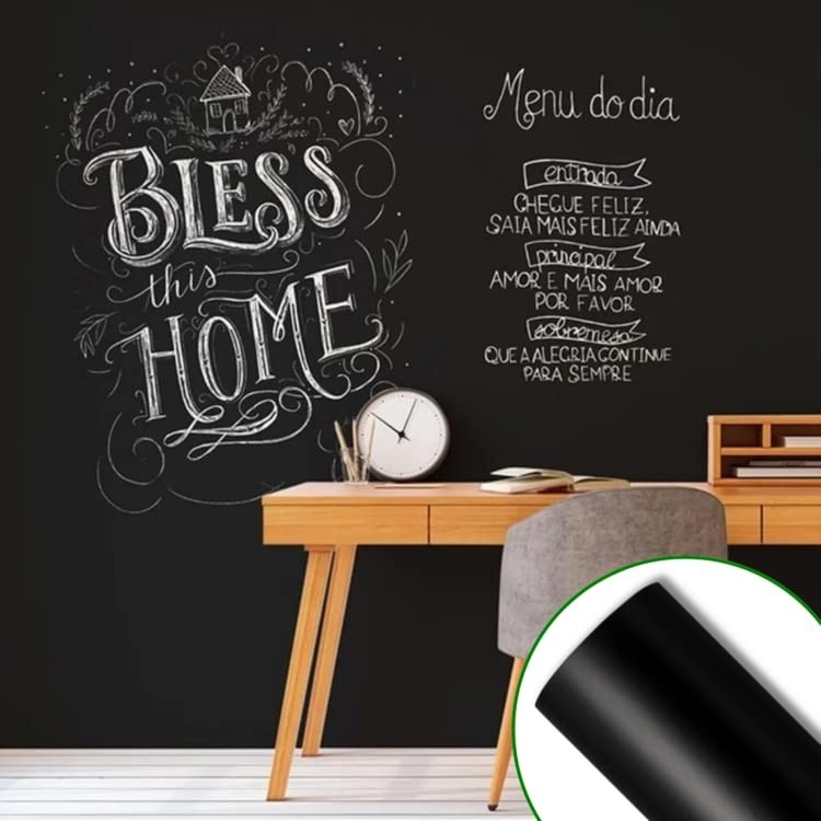 Papel de Parede Adesivo Chalkboard Vinil Lousa Escrever com Giz - Preto Fosco 2m x 1m