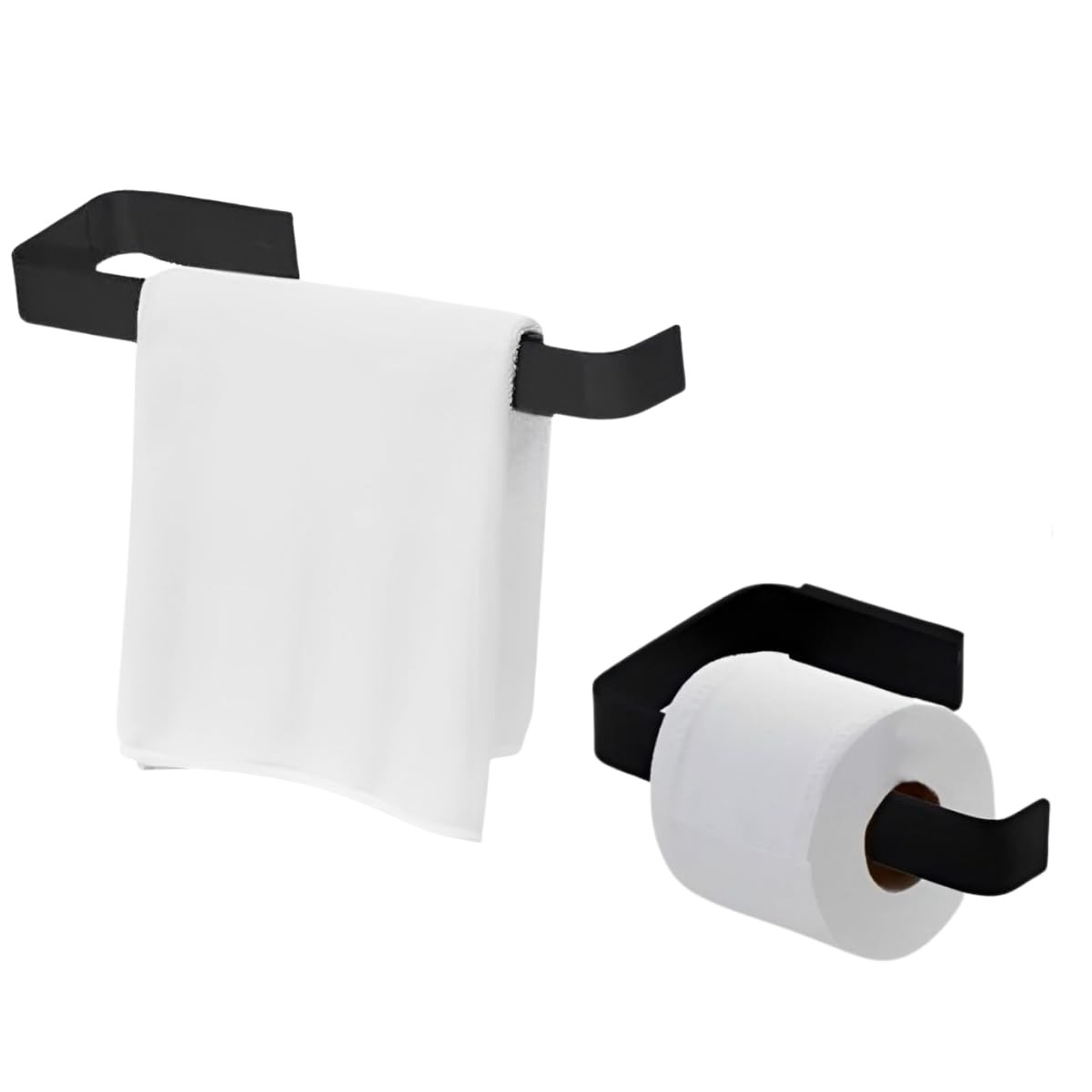 Kit Acessórios para Banheiro Preto Fosco 2 Peças - Porta Toalha e Papeleira Modernos