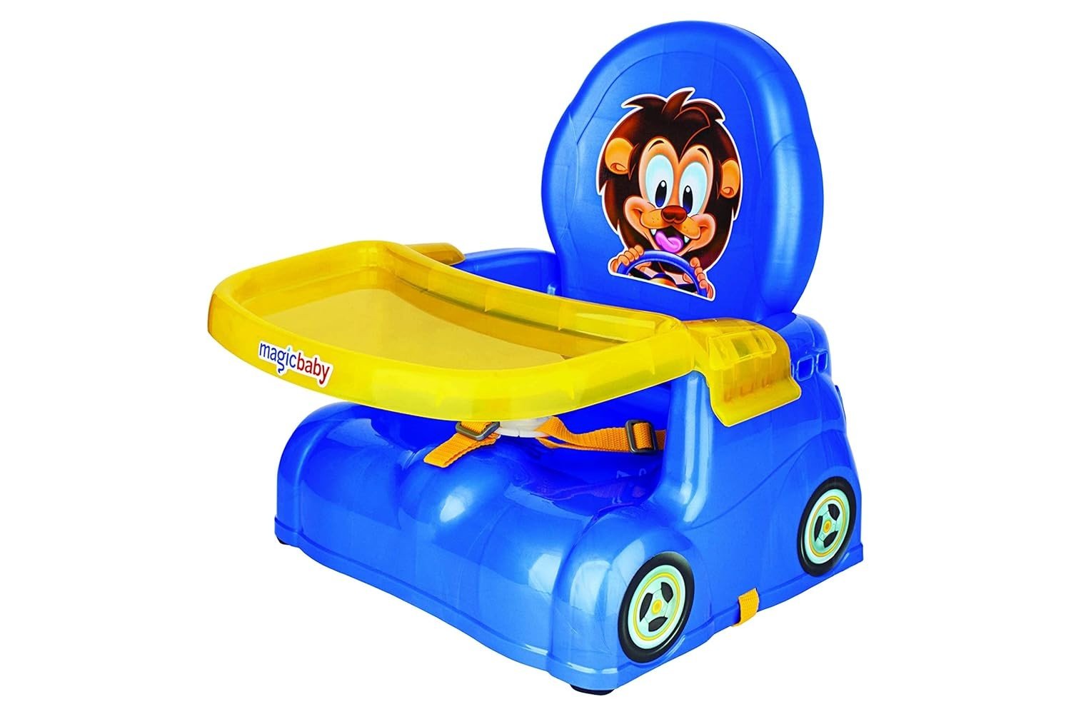 Cadeira de Papinha Infantil Leão - Magic Toys Azul e Amarelo | Segura, Compacta e Divertida