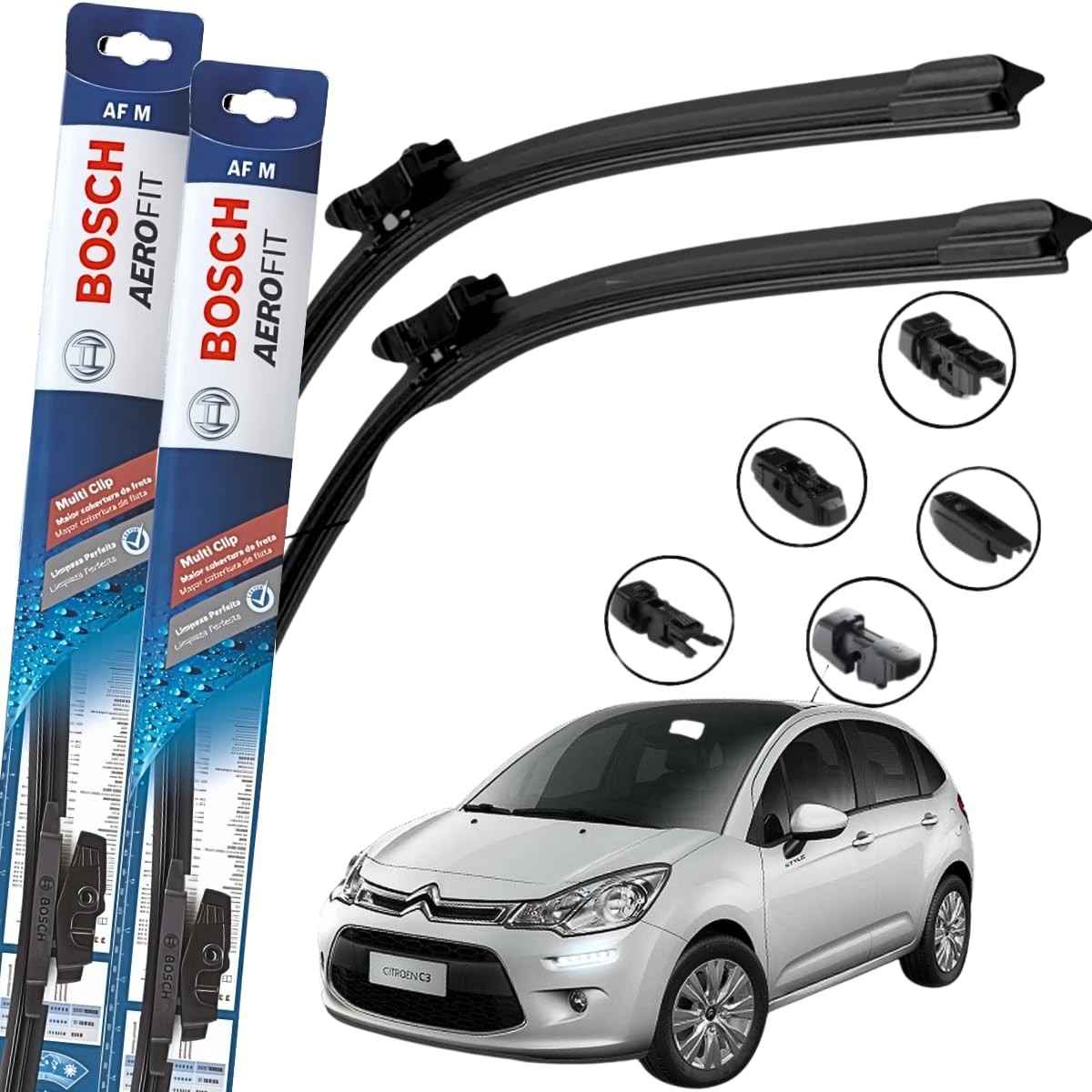 Par de Palhetas Limpador Parabrisa Bosch Aerofit para Citroën C3 (2012-2017) - Limpeza Impecável e Visibilidade Máxima