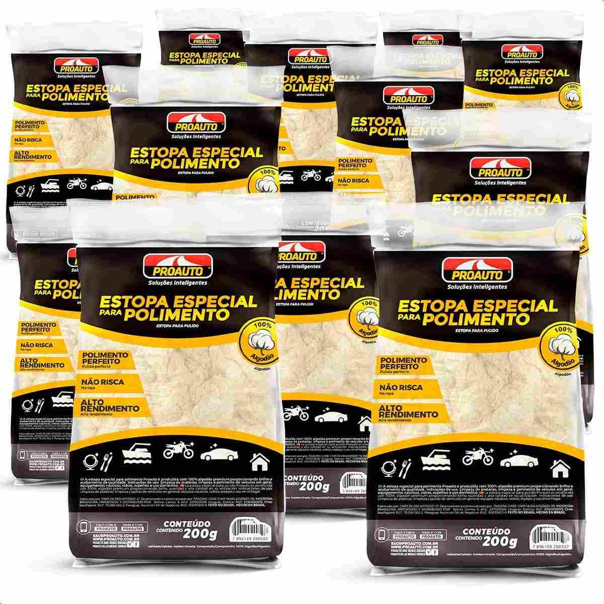 KIT 12 Estopas para Polimento 100% Algodão Branca Proauto - Alta Performance