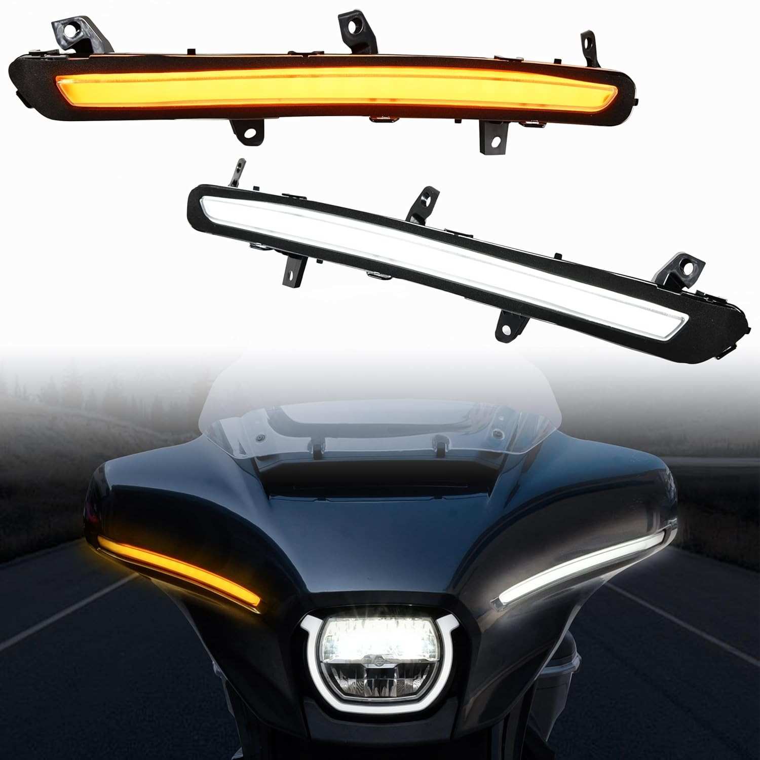 Luz de Seta LED Batwing Fairing para Harley Street Glide 2023-2024 | DRL e Seta Sequencial