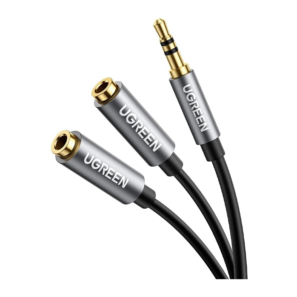 Cabo Adaptador Ugreen AV123: Áudio 3.5mm Macho para 2 Fêmeas (20cm) - Conexão Ampliada!