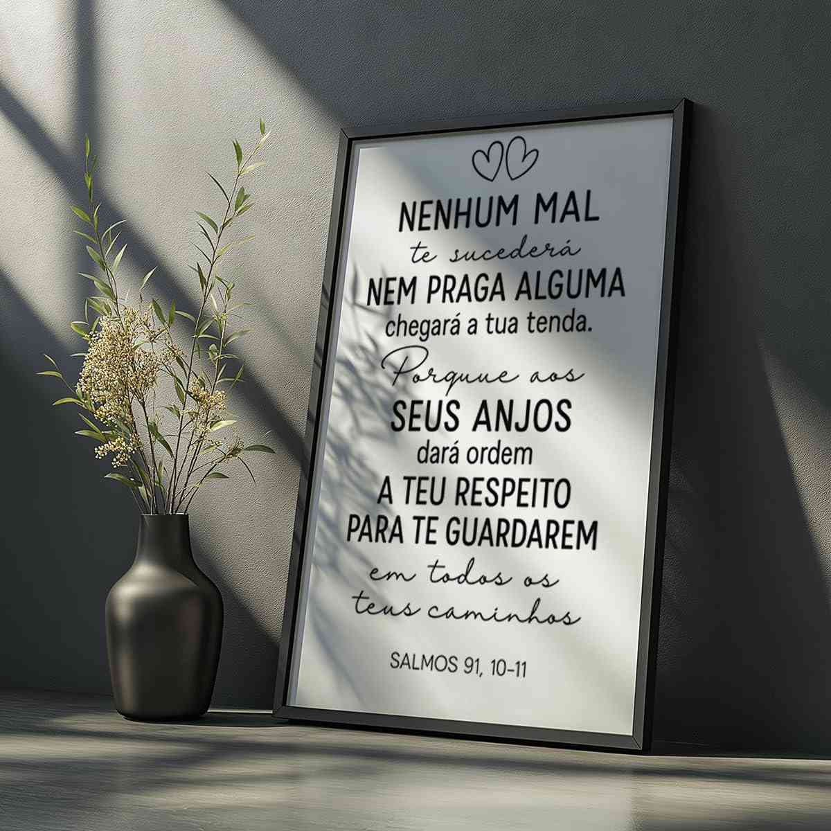 Quadro Decorativo Salmo 91 com Moldura - Versículo Bíblico de Fé e Proteção para Sua Casa
