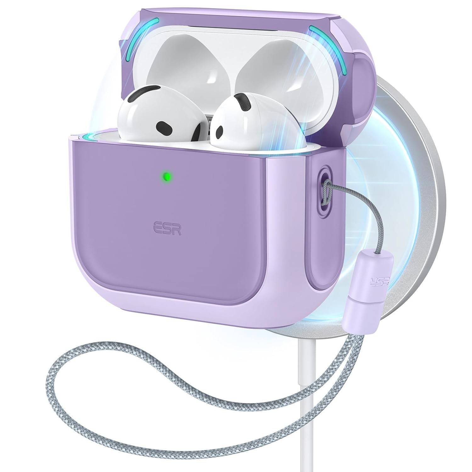 Estojo ESR Orbit Hybrid Roxo para AirPods 4 (2024) - MagSafe, Proteção Anti-Queda e Cordão