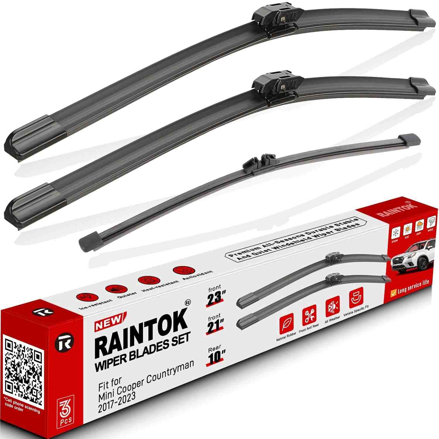 Kit Palhetas Limpador Para-Brisa Raintok para Mini Cooper Countryman 2017-2022 (Dianteiro e Traseiro Original Fábrica)