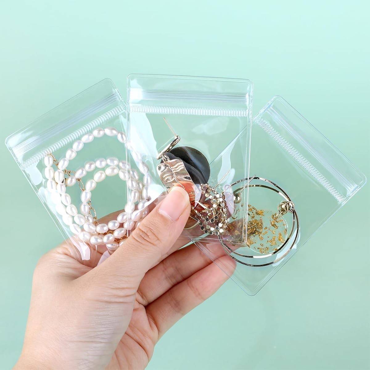 Organizador de Joias Transparente com Zíper - Bolsa PVC Antioxidante para Anéis, Brincos e Acessórios