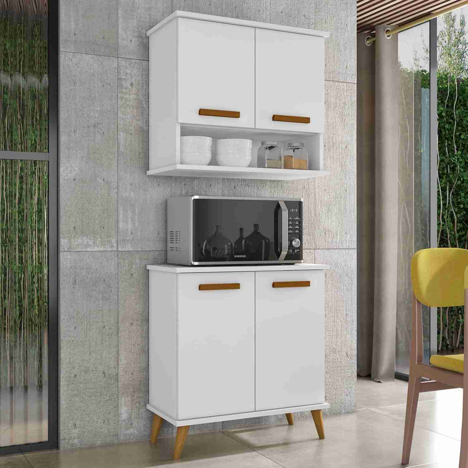 Kit de Cozinha Mavi – Balcão + Armário Aéreo Moderno para Ambientes Compactos (Branco)