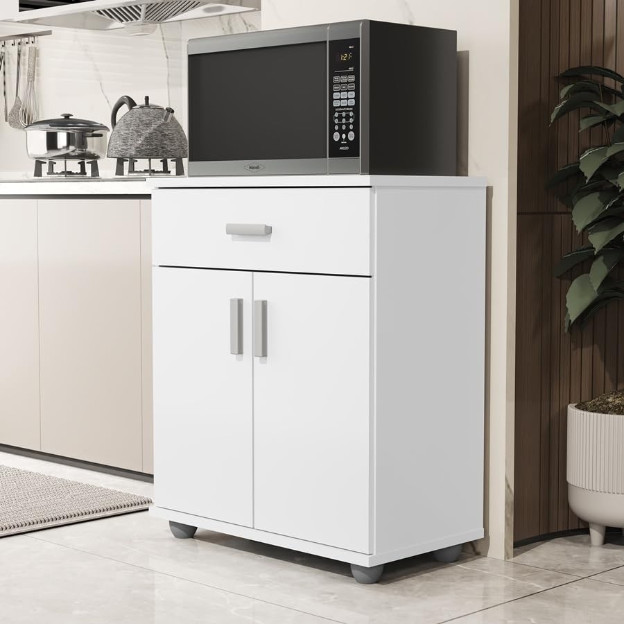 Aparador Bancada Estante Balcão para Cozinha com Base para Micro-ondas - Design Moderno e Multiuso Mell Branco