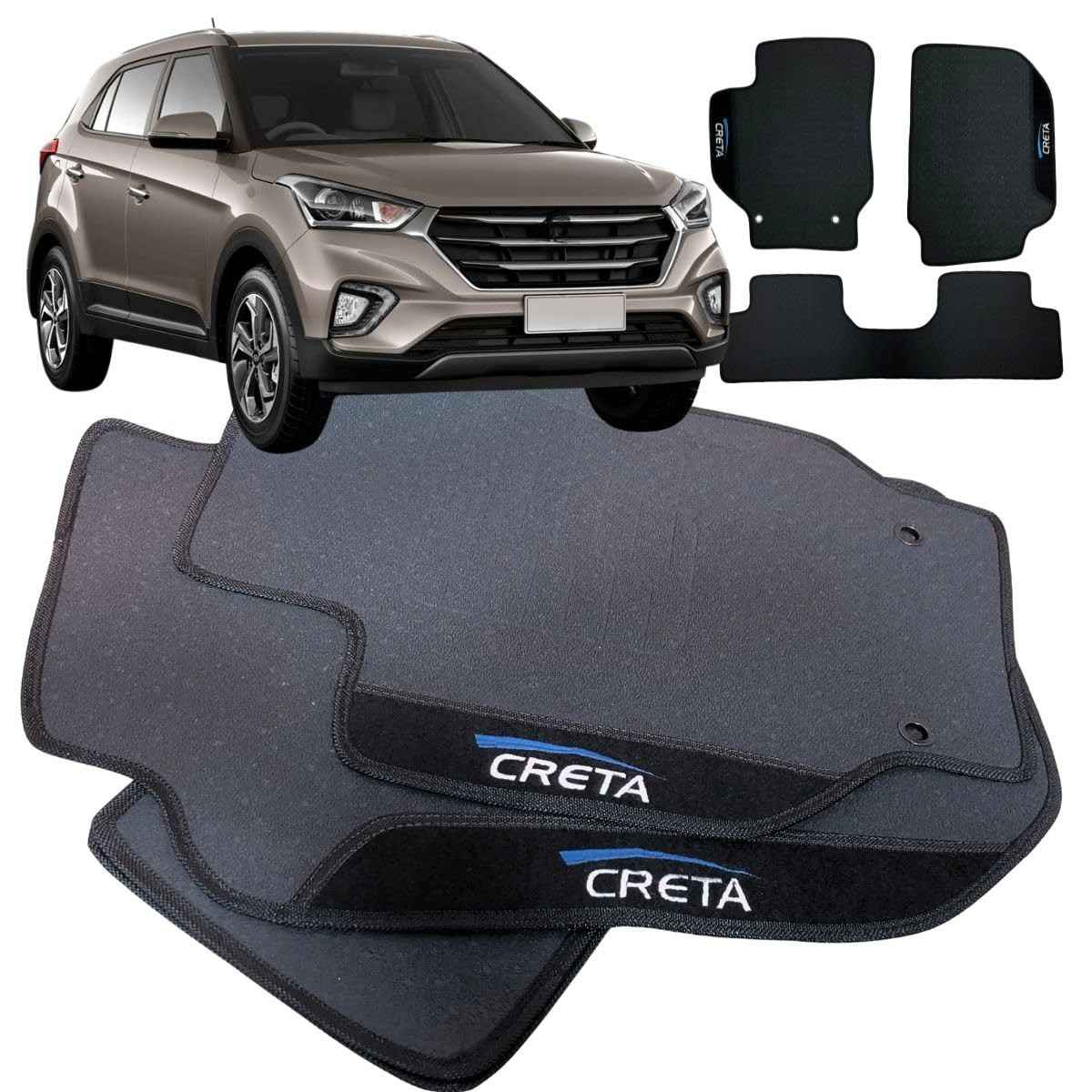 Jogo de Tapete Borracha Personalizado para Hyundai Creta 2017-2021 | Logo Bordado e Traseiro Inteiriço | W8 Acessórios