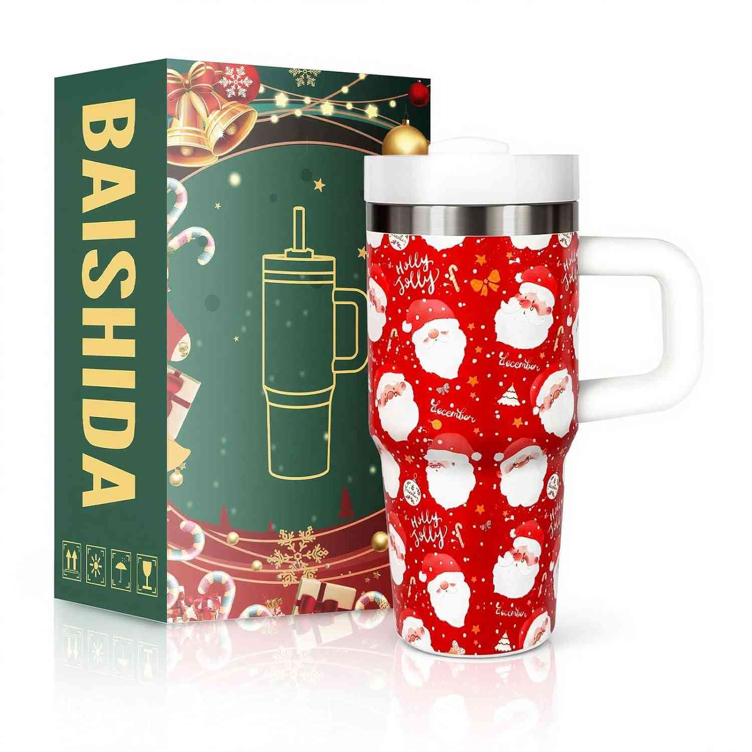 Copo de Natal 410ml com Alça e Canudo para Crianças - Papai Noel
