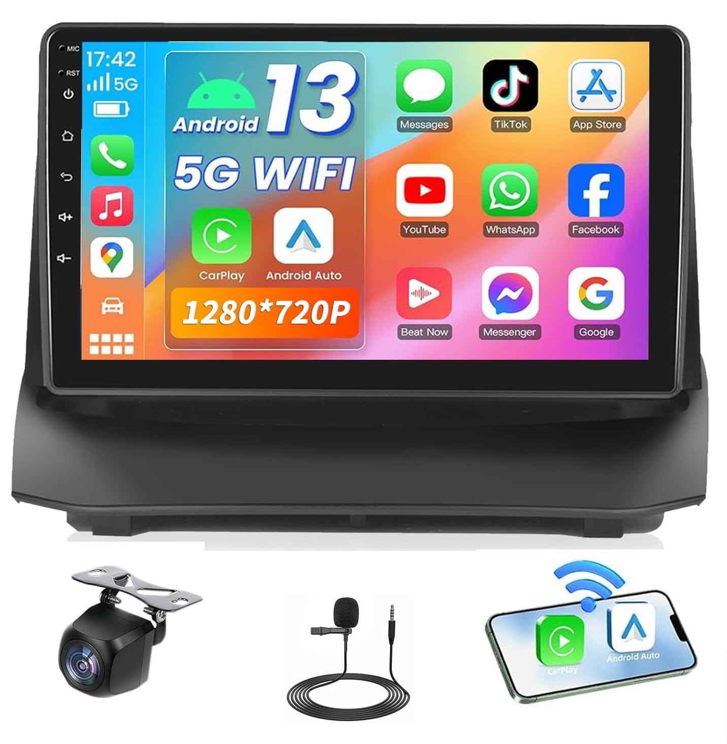 Central Multimídia Android 13 5G-WiFi para Ford Fiesta 2009-2017: Tela IPS HD 9.2" com CarPlay e Android Auto Sem Fio