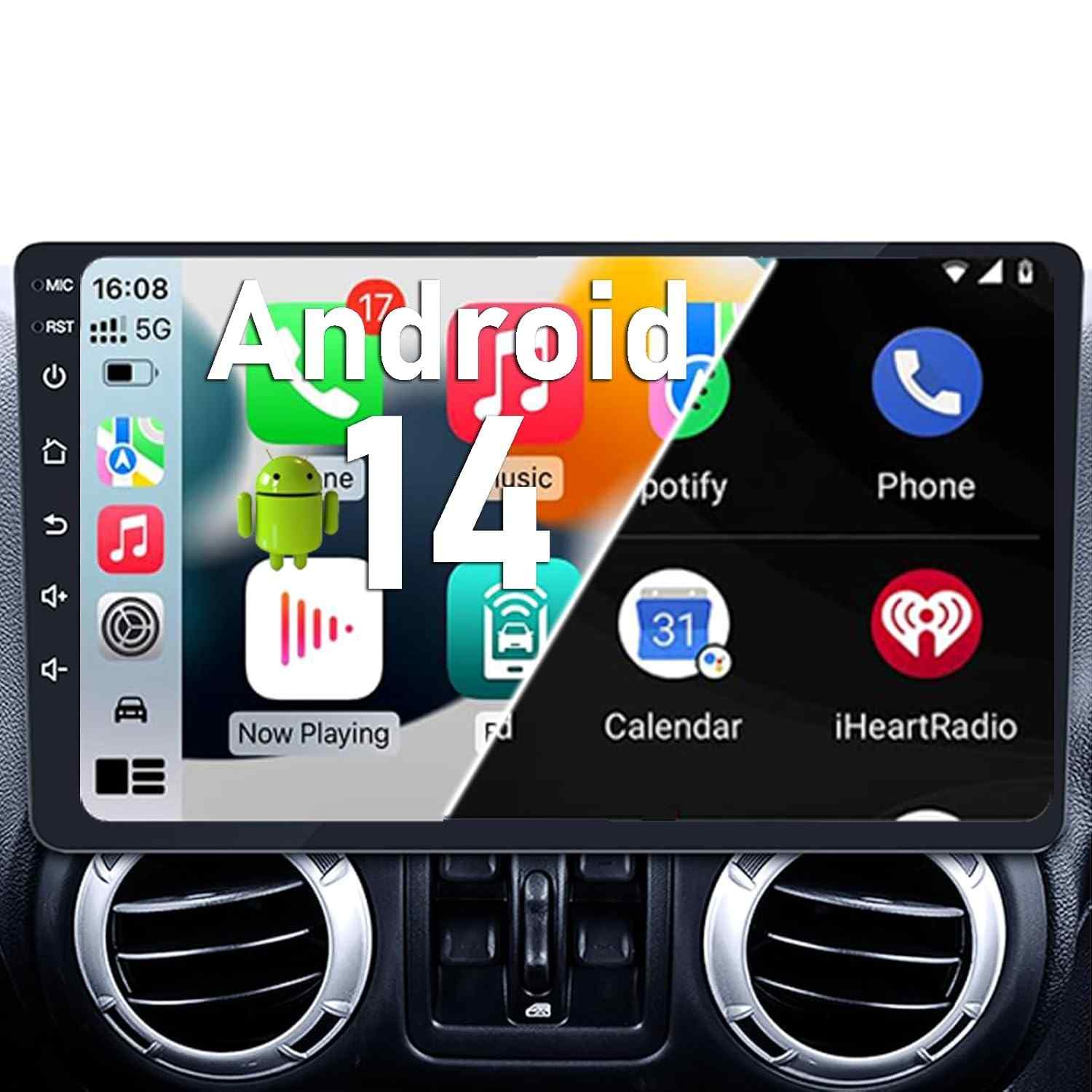 Central Multimídia Android 14 para Jeep Wrangler JK, Compass, Grand Cherokee e Dodge Ram | Tela QLED 10" com CarPlay Sem Fio