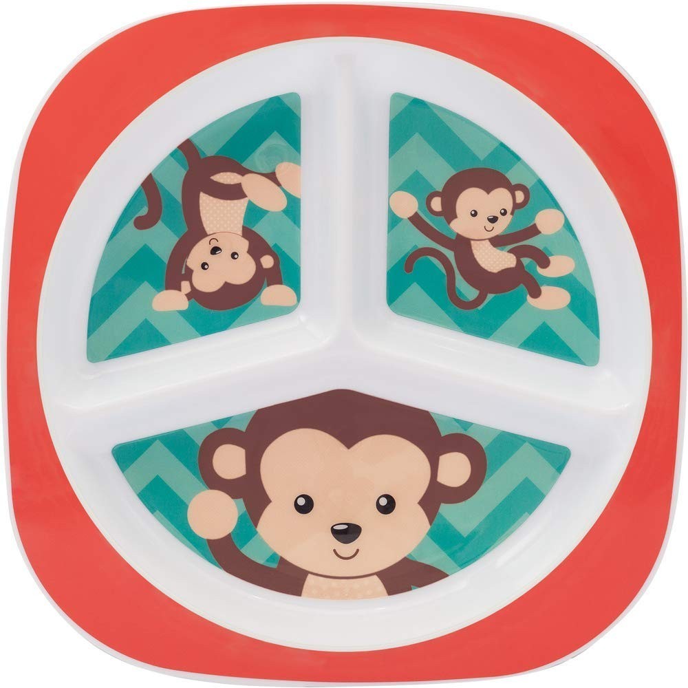 Buba Macaquinho Prato com Divisórias Multicor - Seguro, Prático e Divertido para Crianças