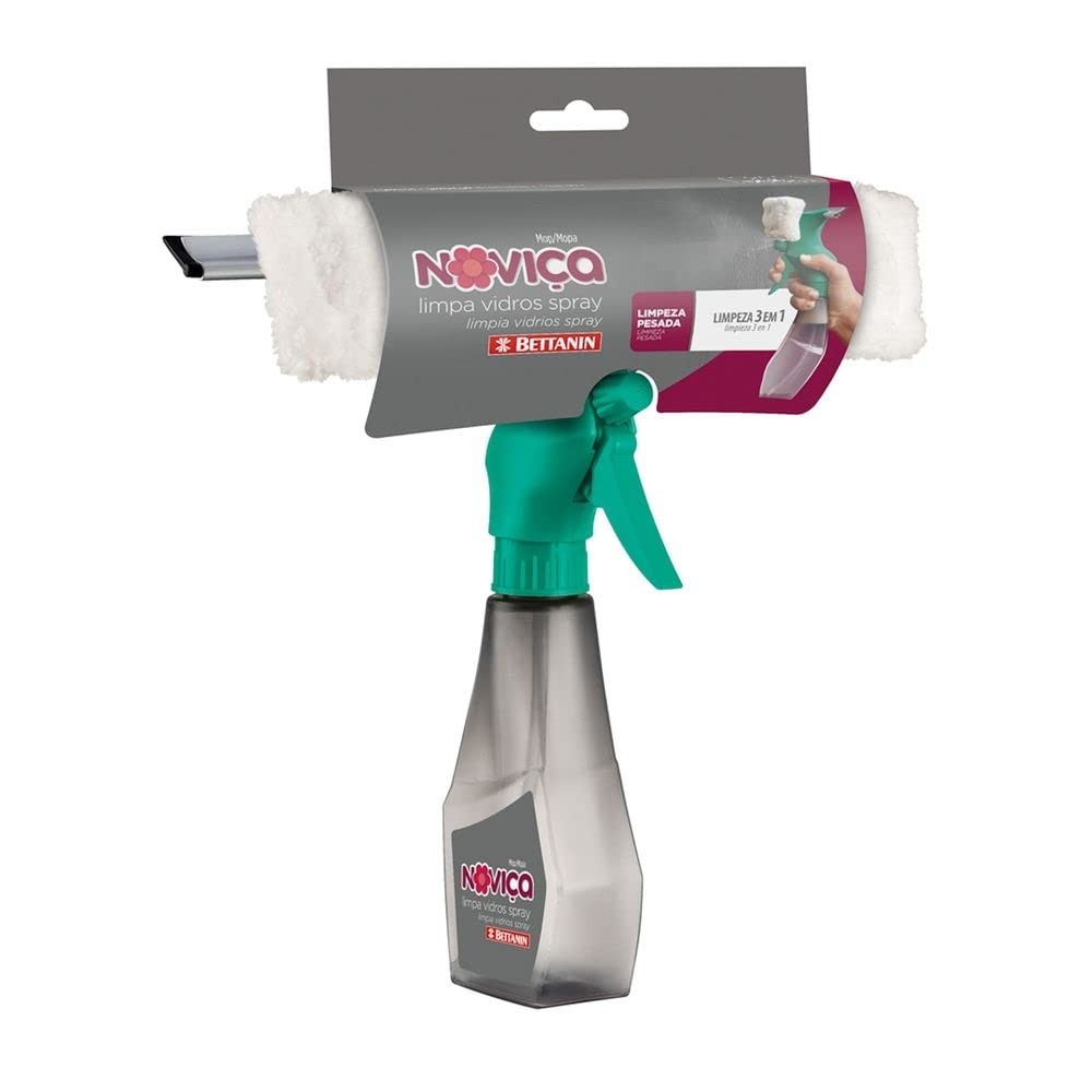 Noviça - Sistema de Limpeza 3 em 1 com Spray, Microfibra e Rodo para Vidros