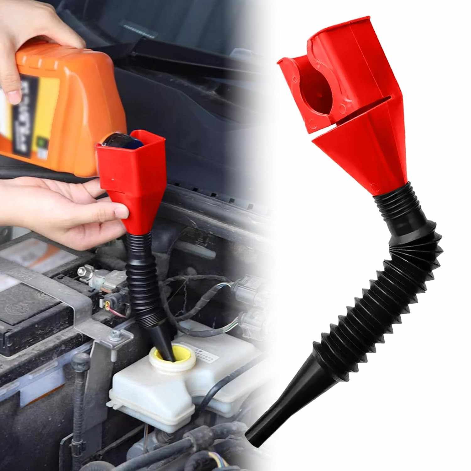 Funil de Óleo Dobrável e Portátil com Mangueira para Troca de Óleo e Abastecimento - Design Sem Derramamento