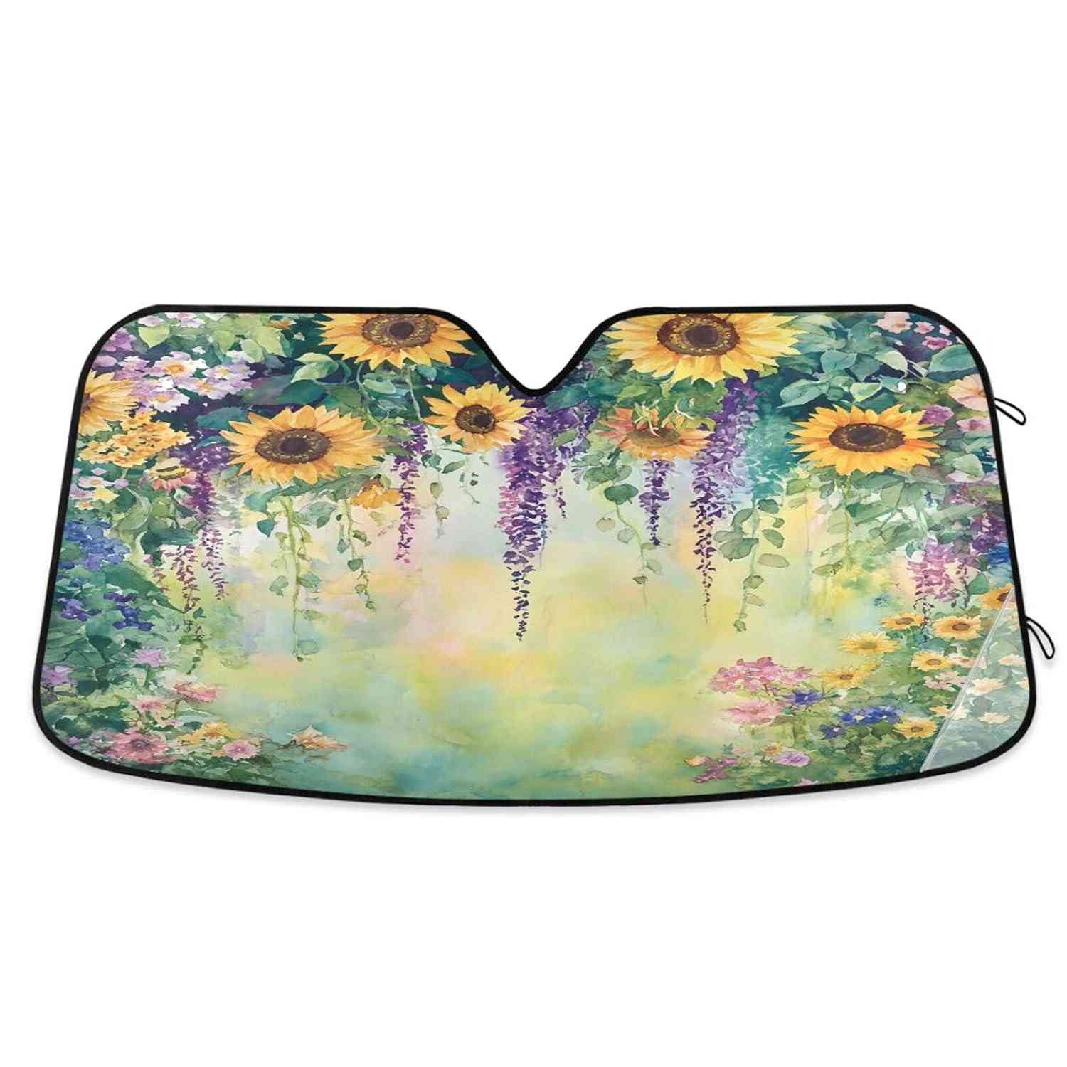 Para-Brisa Aquarela Girassóis com Proteção UV - Capa Térmica Dobrável para Carros