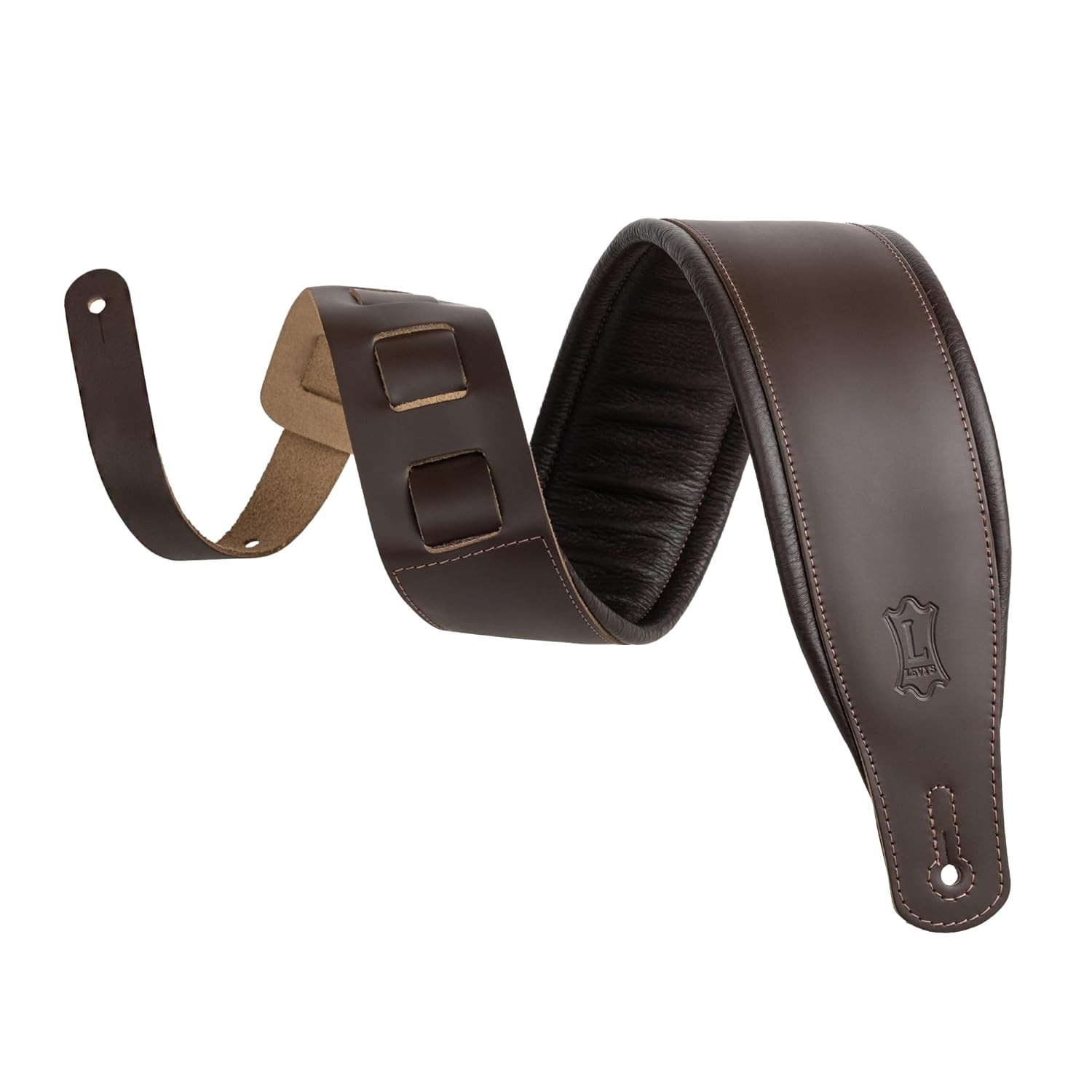 Levy's Leathers Pulseira de couro para guitarra de 7,6 cm de largura com enchimento de espuma e suporte de couro de vestuário