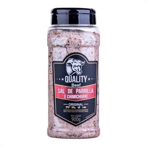 Sal de Parrilla Quality Beef - Diversas Variedades para Churrasco Gourmet (Alecrim e Hortelã, Alho, Chimichurri, Lemon Pepper, Pimenta do Reino, e Mais) (Chimichurri 900g)