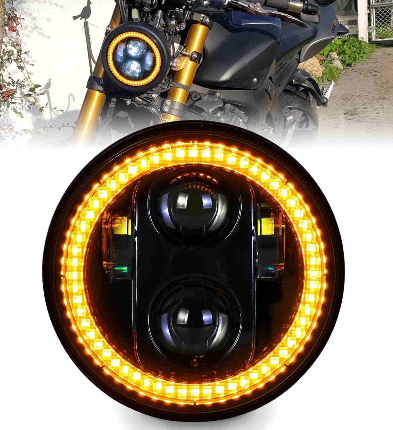 Farol de LED Amarelo 14cm para Moto - Estilo e Performance para Harley Davidson e Mais