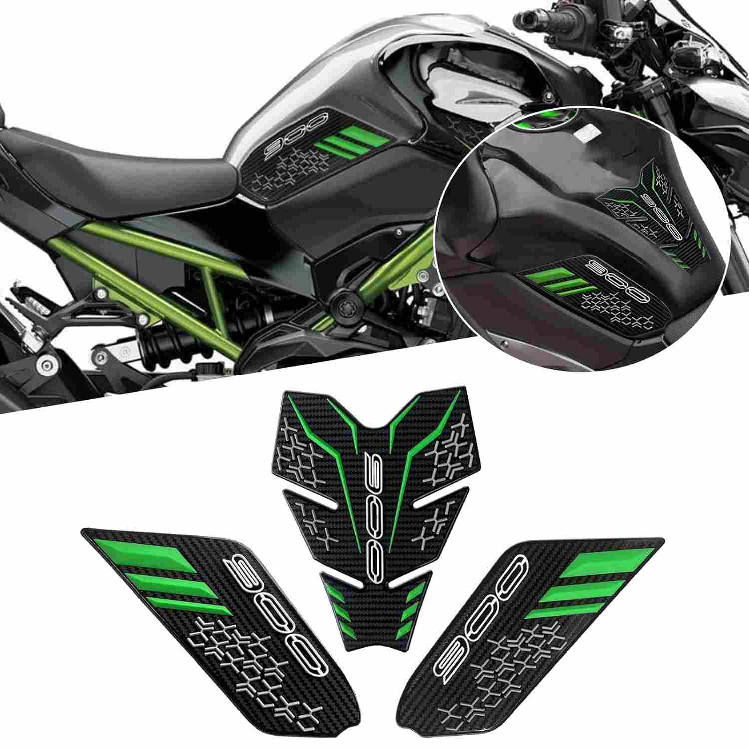 Adesivo Protetor de Tanque de Combustível Fibra de Carbono para Kawasaki Z900 / Z900SE 2025 - Antiderrapante e Estiloso