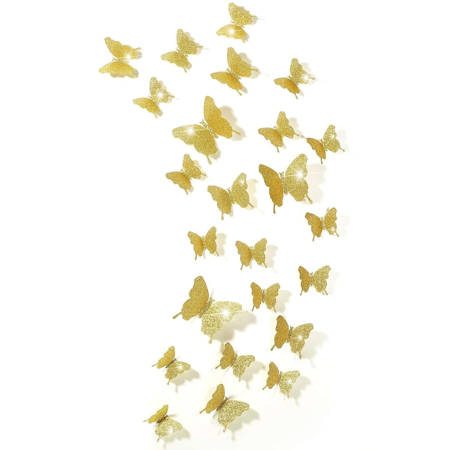Adesivos 3D Borboleta Espelho Dourado - 48 Peças para Decoração de Parede DIY