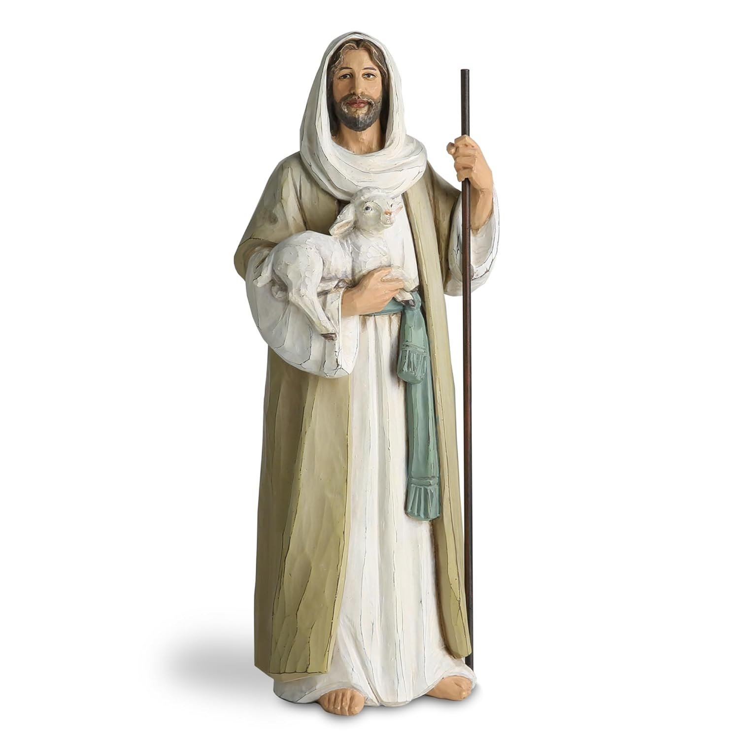 Estátua do Bom Pastor Jesus 24cm - Escultura Religiosa Moderna para Decoração e Presente