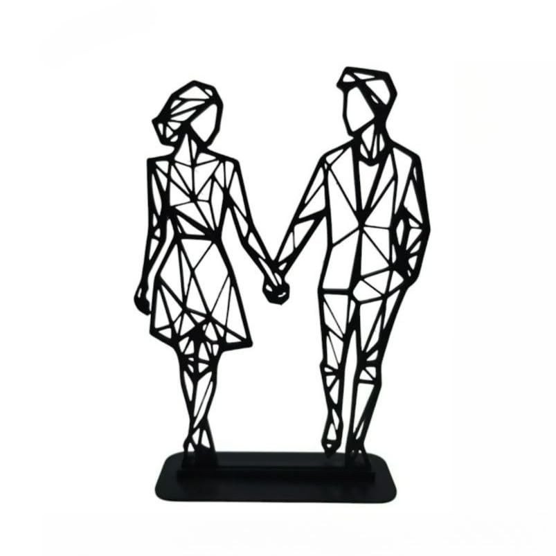 Enfeite Casal Geométrico Moderno | Escultura Decorativa para Sala e Quarto | Presente Romântico Elegante 18x12.5cm