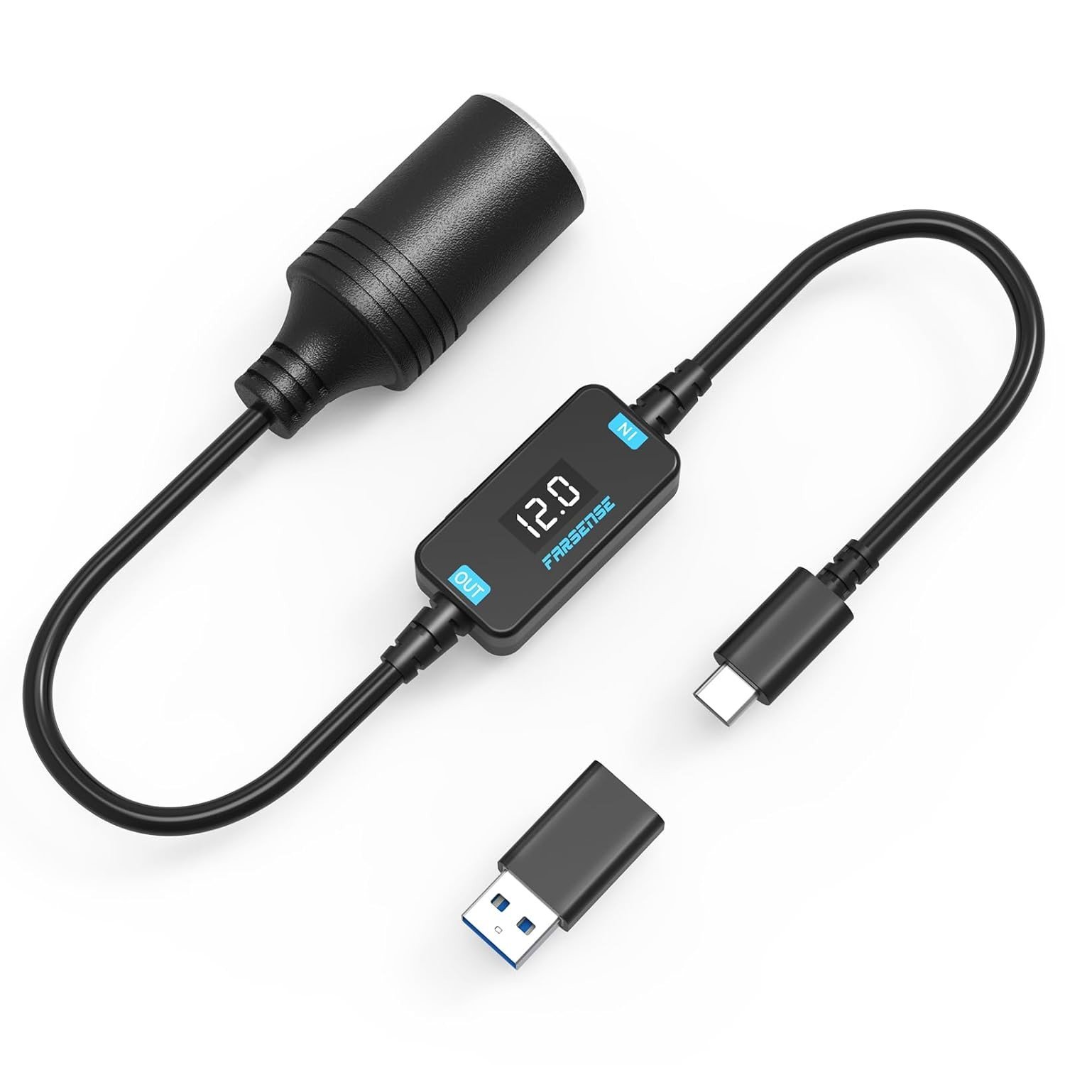 Adaptador USB-C para Isqueiro 12V FARSENSE: Energia Confiável para Seus Dispositivos Automotivos (3m)