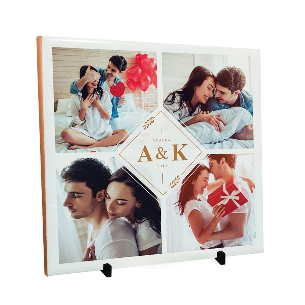 Azulejo Personalizado com 4 Fotos do Casal - Presente Romântico para o Dia dos Namorados