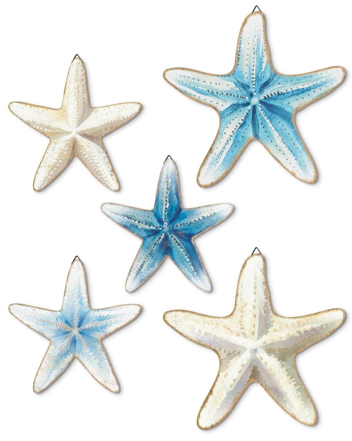 Conjunto de Decoração Náutica Estrela do Mar Azul e Branco – 5 Peças para Ambientes Costeiros