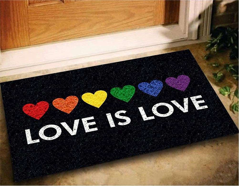 Tapete Capacho Love Is Love 60x40cm - Decore com Amor e Inclusão | Ideal para Entrada da Casa
