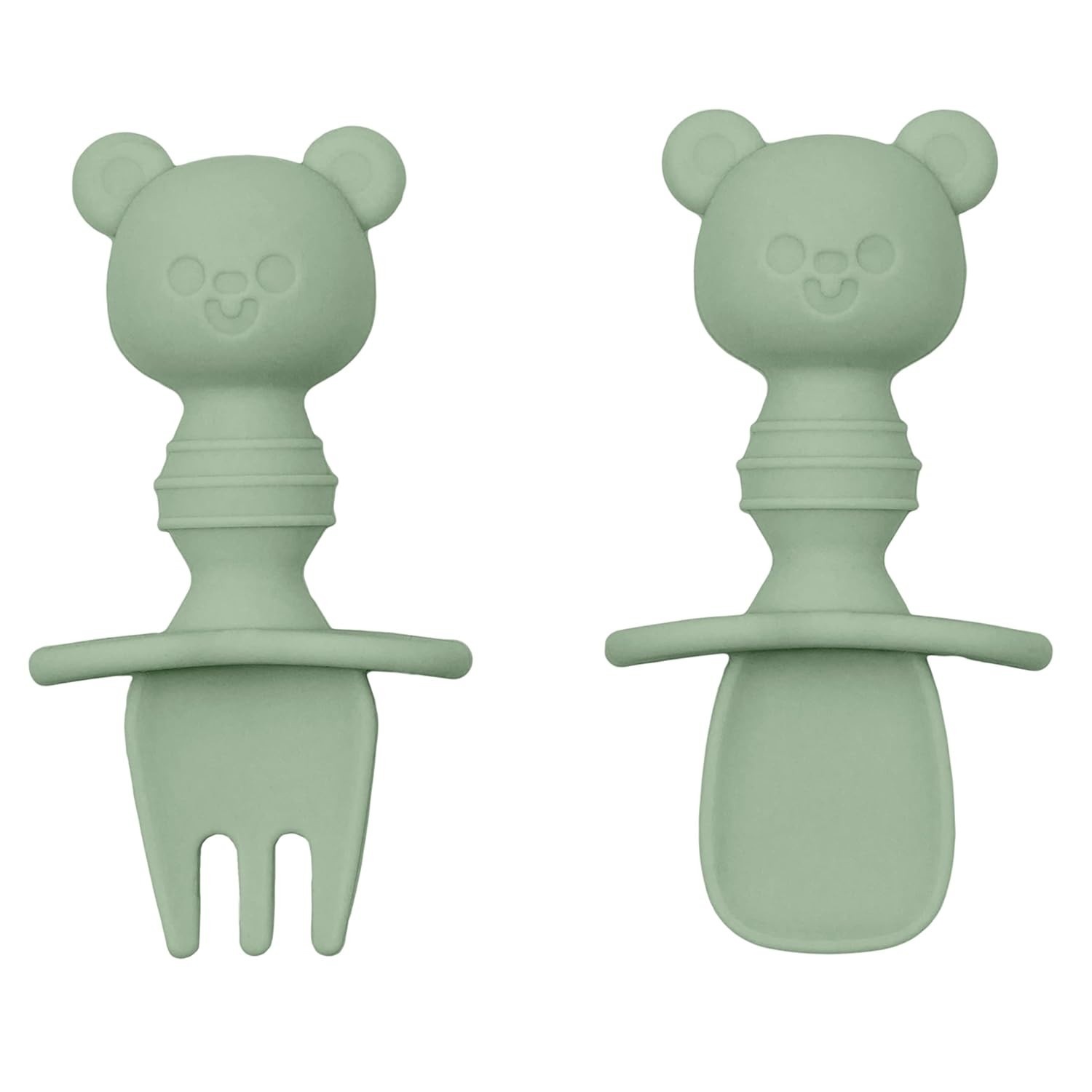 Kit Talheres de Silicone para Bebês Ursinho - Verde | Seguro, Ergonômico e Livre de BPA