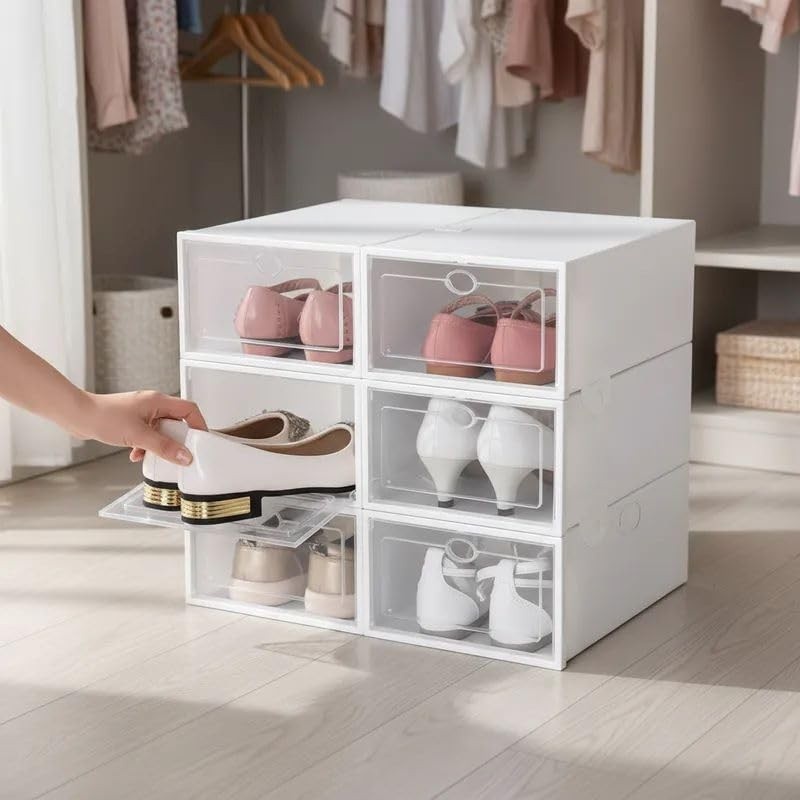 Kit 10 Caixas Organizadoras para Sapatos Empilháveis - Transparente e Compacto