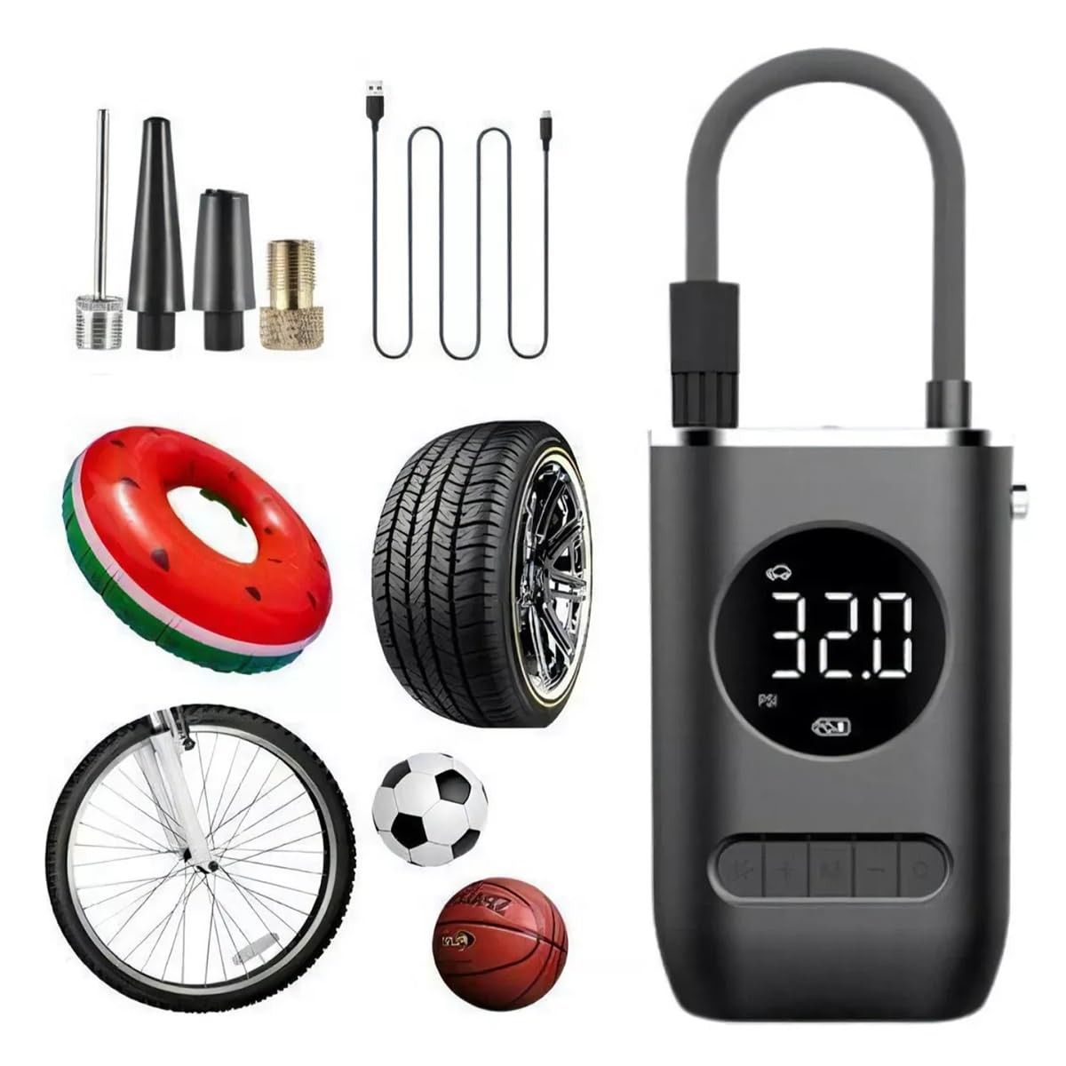 Bomba de Ar Portátil 150 PSI: Compressor Digital Recarregável para Carro, Moto e Bike com Lanterna LED