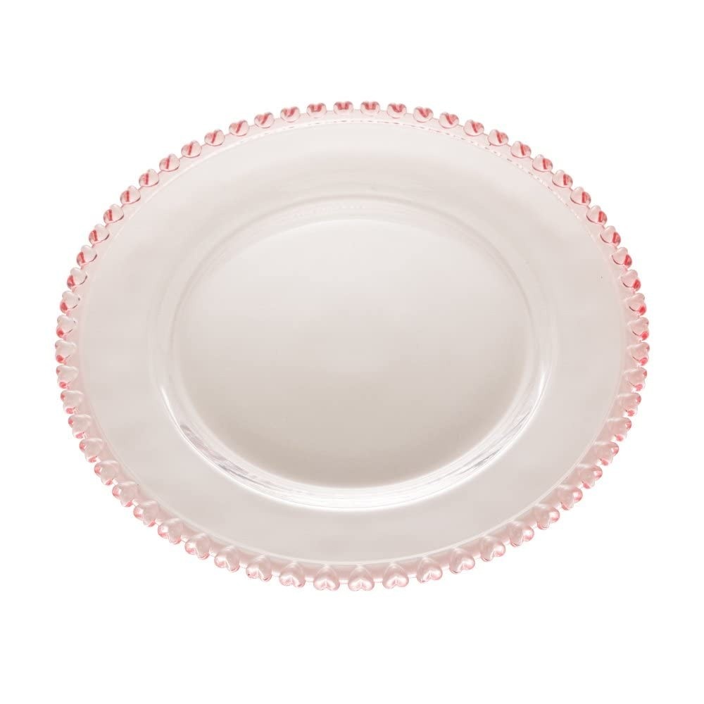 Lyor Prato Raso de Cristal Coração 28cm Transparente/Rosa - Elegância e Charme para sua Mesa