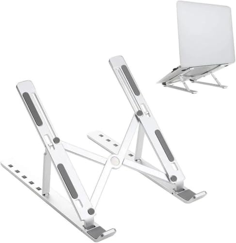 Suporte para Notebook e Tablet Linha Premium em Alumínio Dobrável e Ergonômico Para Desktop Portátil Ajustável em 6 Ângulos com Altura Regulável Leve Apoio Universal - Com estojo para armazenagem