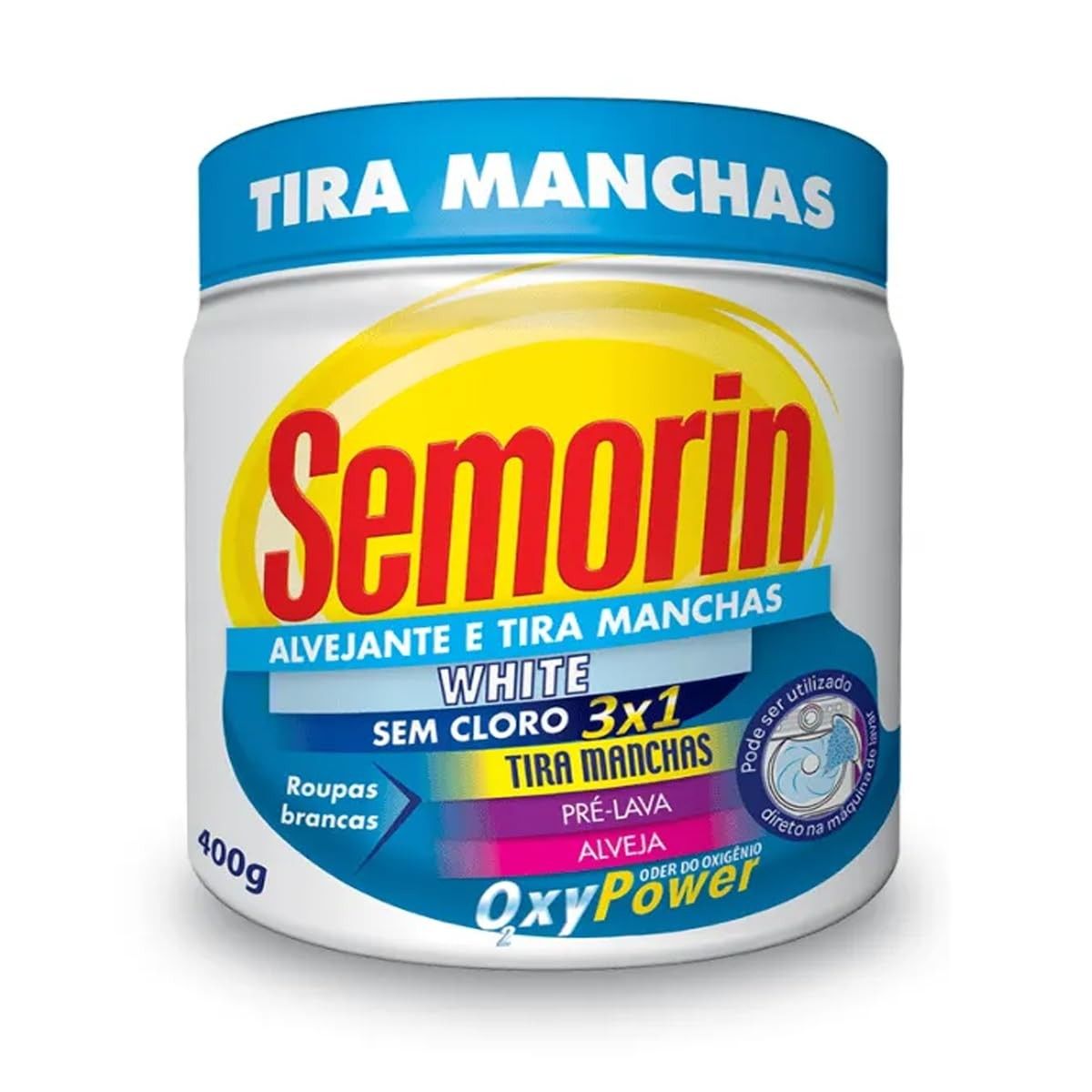 Semorin Tira Manchas em Pó 400g - Alvejante Oxy Power para Roupas Brancas