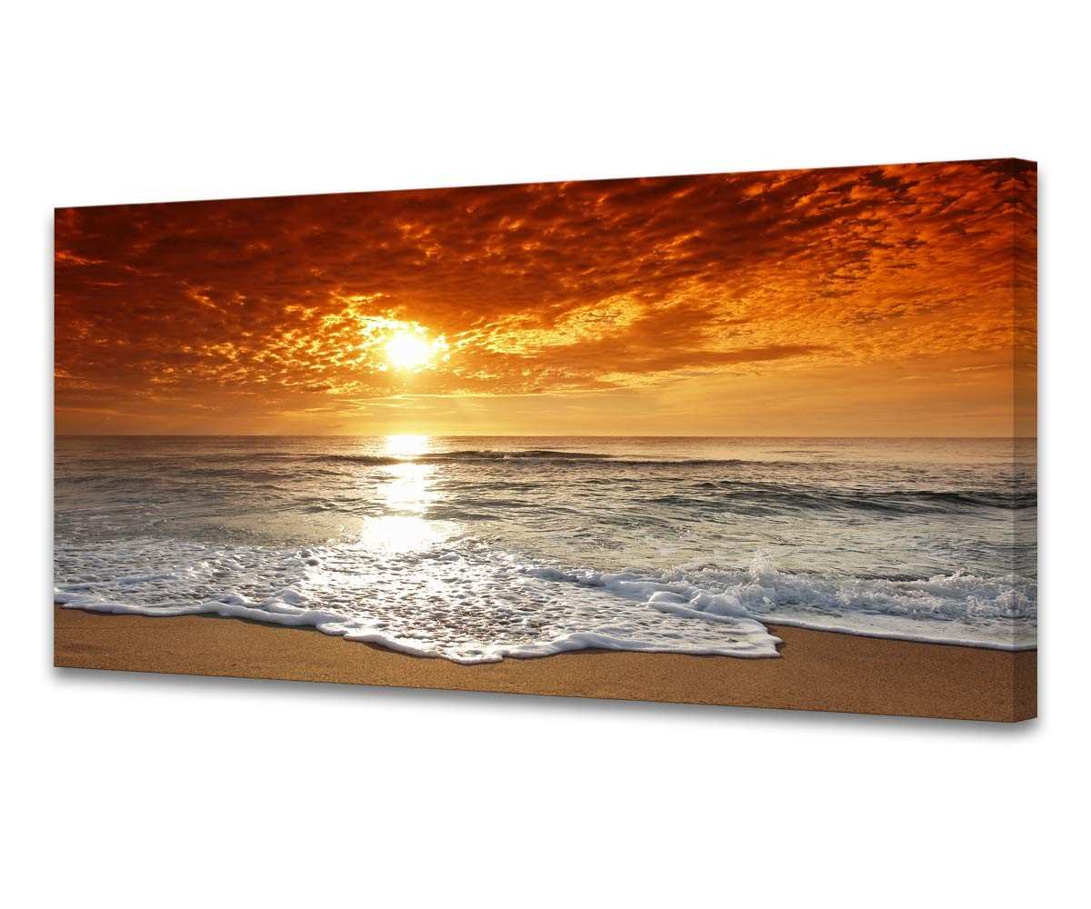 Pôr do Sol no Oceano - Arte de Parede em Tela Esticada e Emoldurada para Sala e Quarto