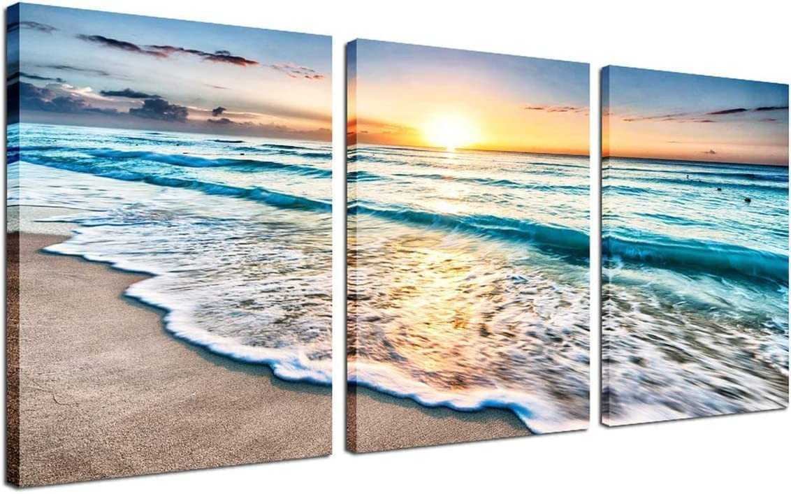 Kit 3 Quadros Decorativos Oceano Premium - Estilo Mar e Praia para Casa e Escritório