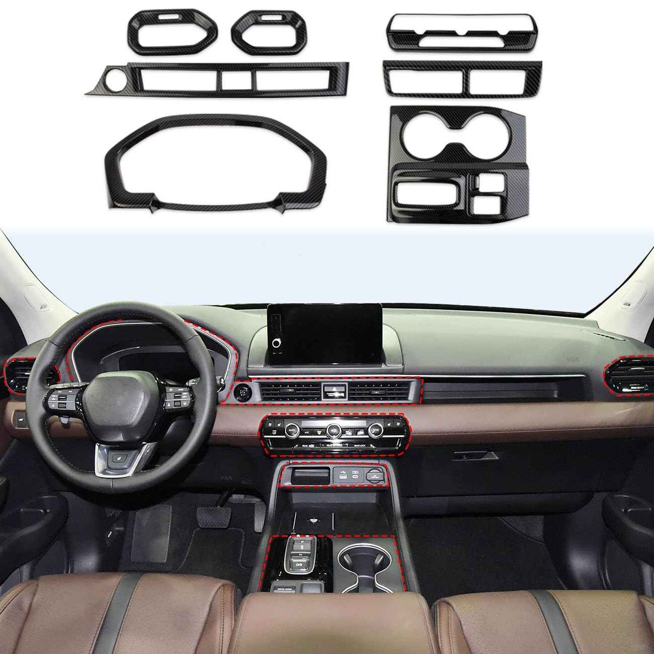 Kit Acabamento Painel Fibra de Carbono para Honda Pilot 2023-2024 | Estilo Esportivo Premium