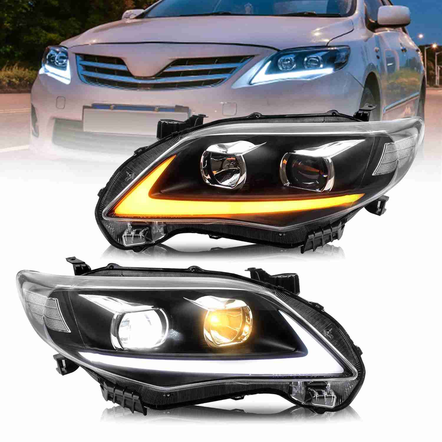 Faróis de LED VLAND para Toyota Corolla 2011-2013: Estilo e Segurança com Fibra Óptica