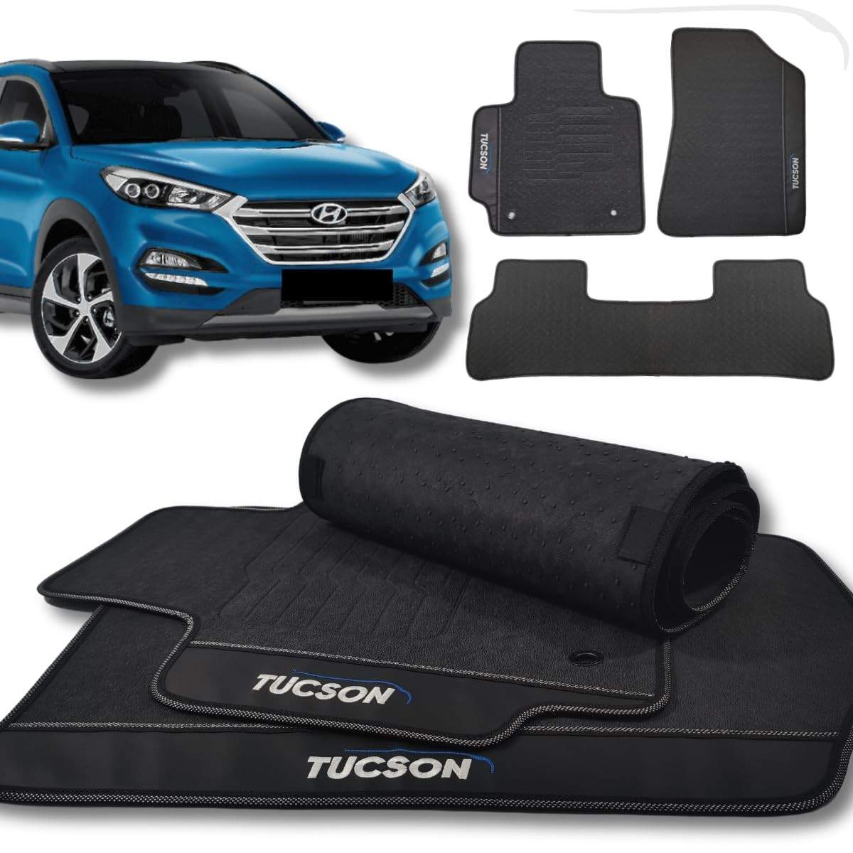 Tapete Emborrachado 3 Peças para Hyundai Tucson 2017-2023: Proteção Total e Limpeza Fácil