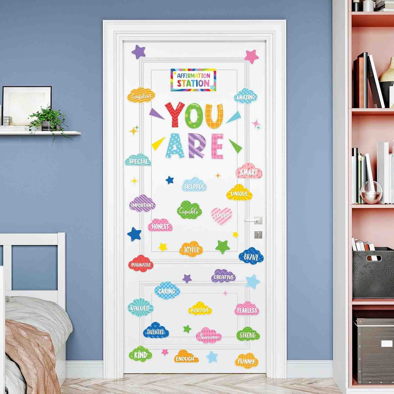 Adesivos Motivacionais Coloridos para Porta - Frases Inspiradoras Autoadesivas para Quarto, Sala de Aula e Brinquedoteca