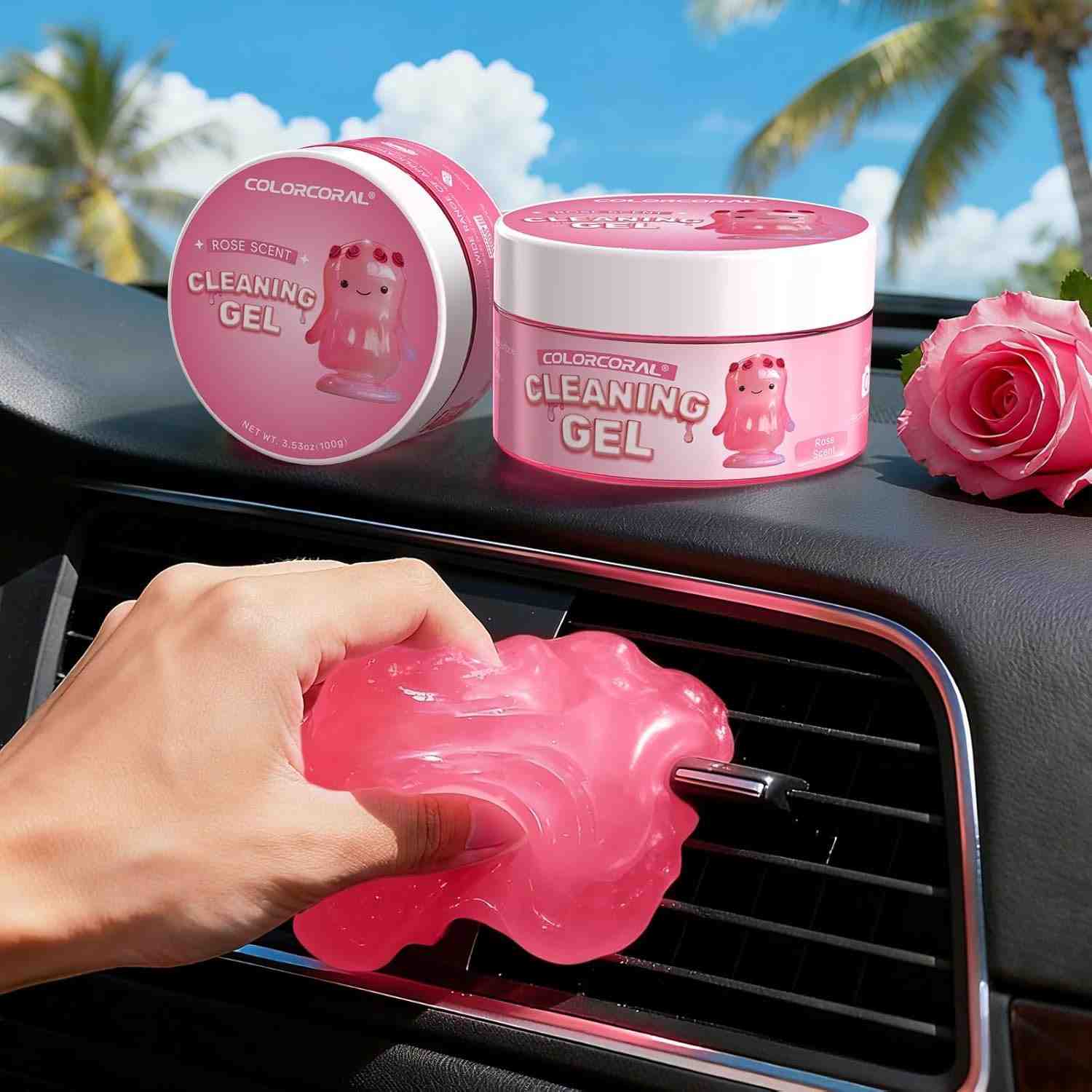 Pacote com 2x Gel de Limpeza Automotiva Reutilizável - Aroma Rosa para Detalhes Internos